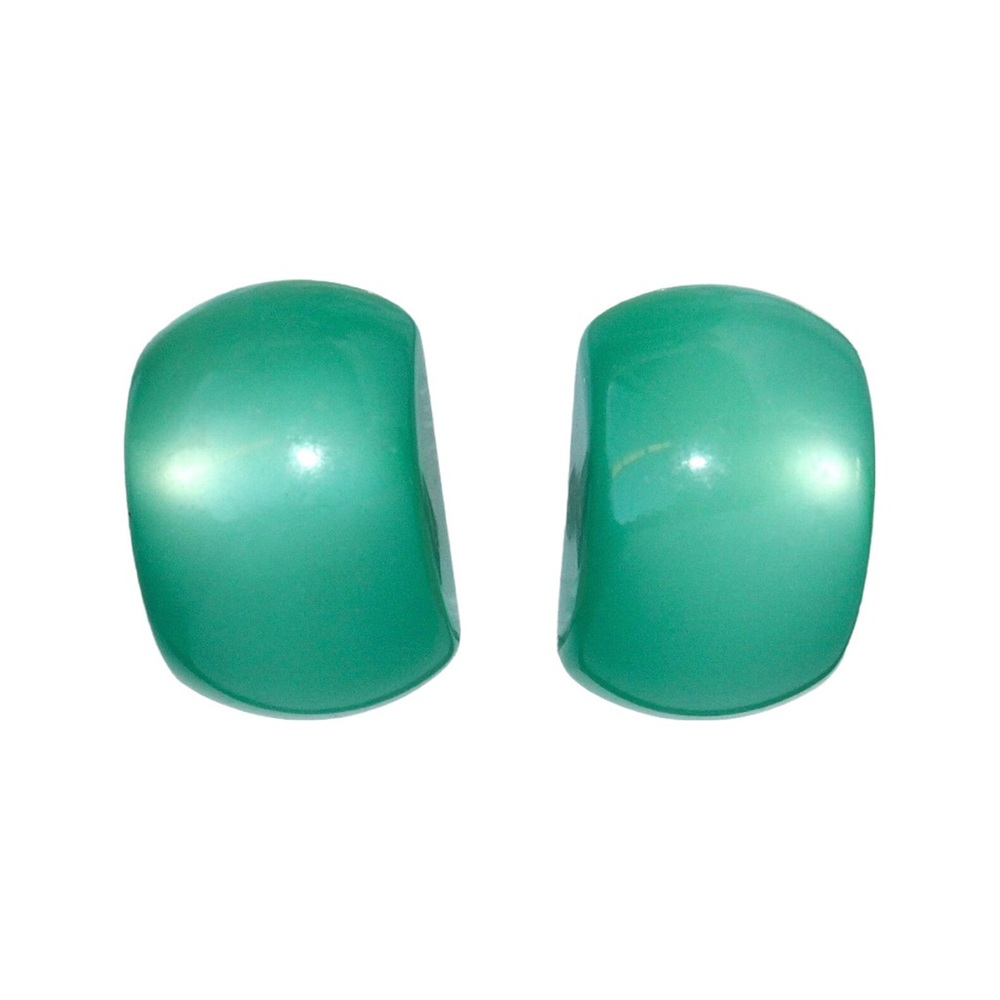 Vintage Green Moonglow Lucite Screw Back Earrings Large Domed Rectangle Clip On